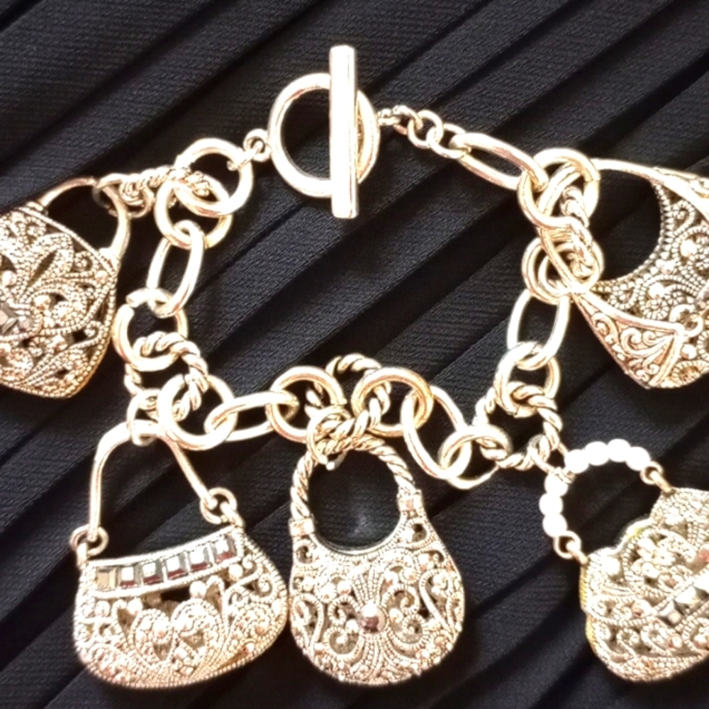 Charm Bracelet (5 Purse Charms) Silver 8" - Picture 8 of 9